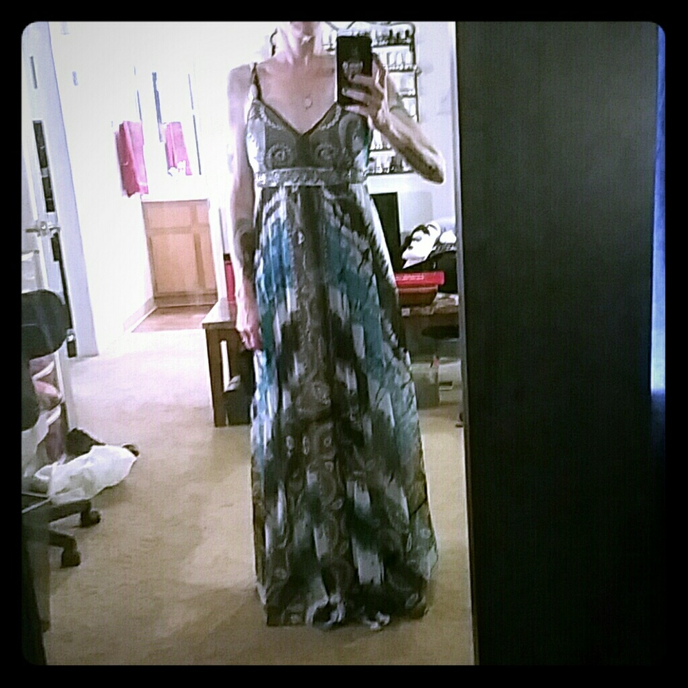 Floor length maxi dress.